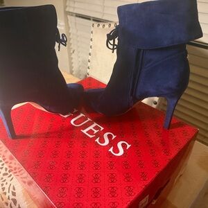 Guess Women's Navy Suede Heeled Boots